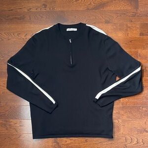 Peak Performance Half-Zip Ski Sweater Size XL Black + Off-White Stripes Merino